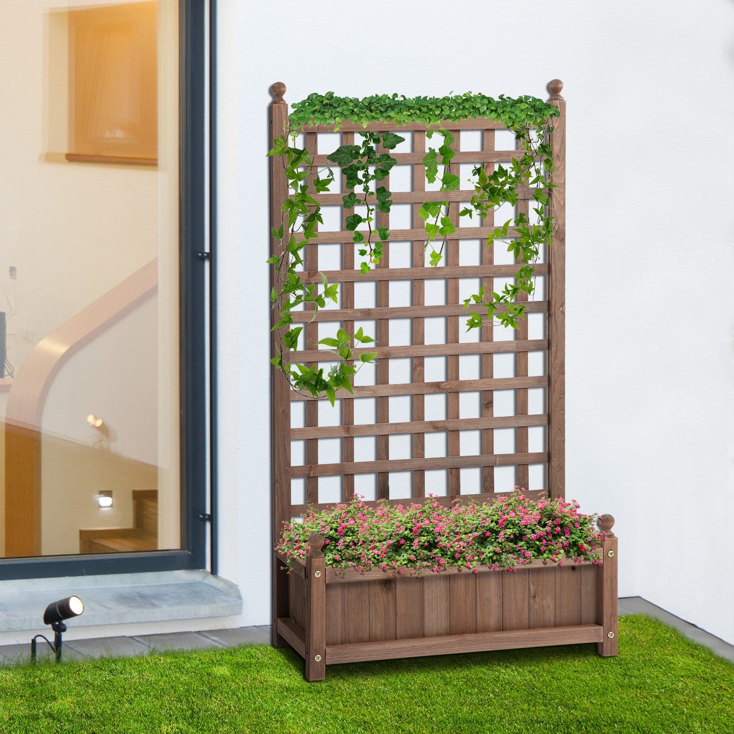 Outsunny Raised Garden Bed with Trellis for Climbing Vines, Wood Garden Planter Box, Free Standing Flower Pot | Aosom Canada