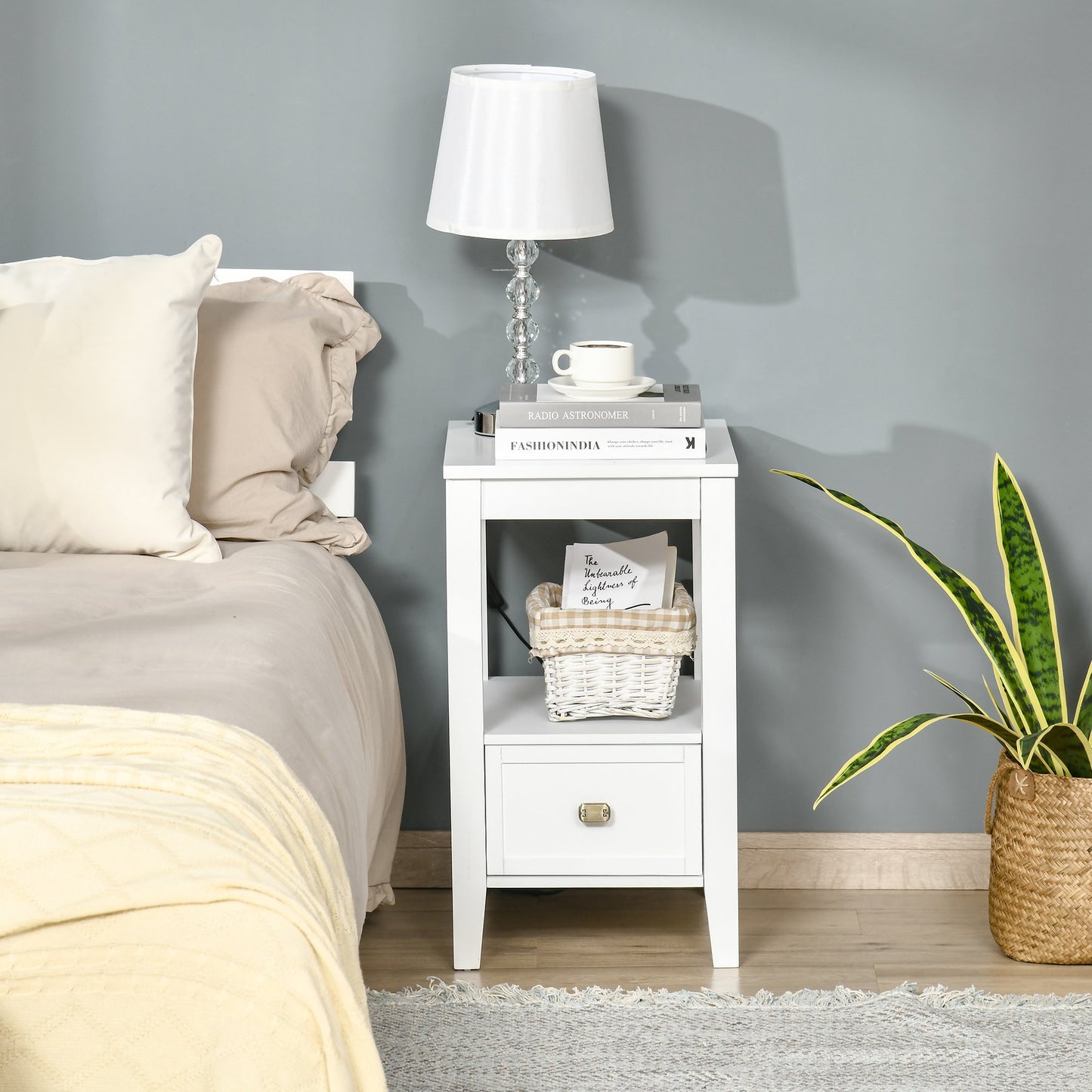 HOMCOM Side Table, Modern Coffee End Table with Drawer and Shelf, Nightstand for Bedroom, Living Room, White | Aosom Canada
