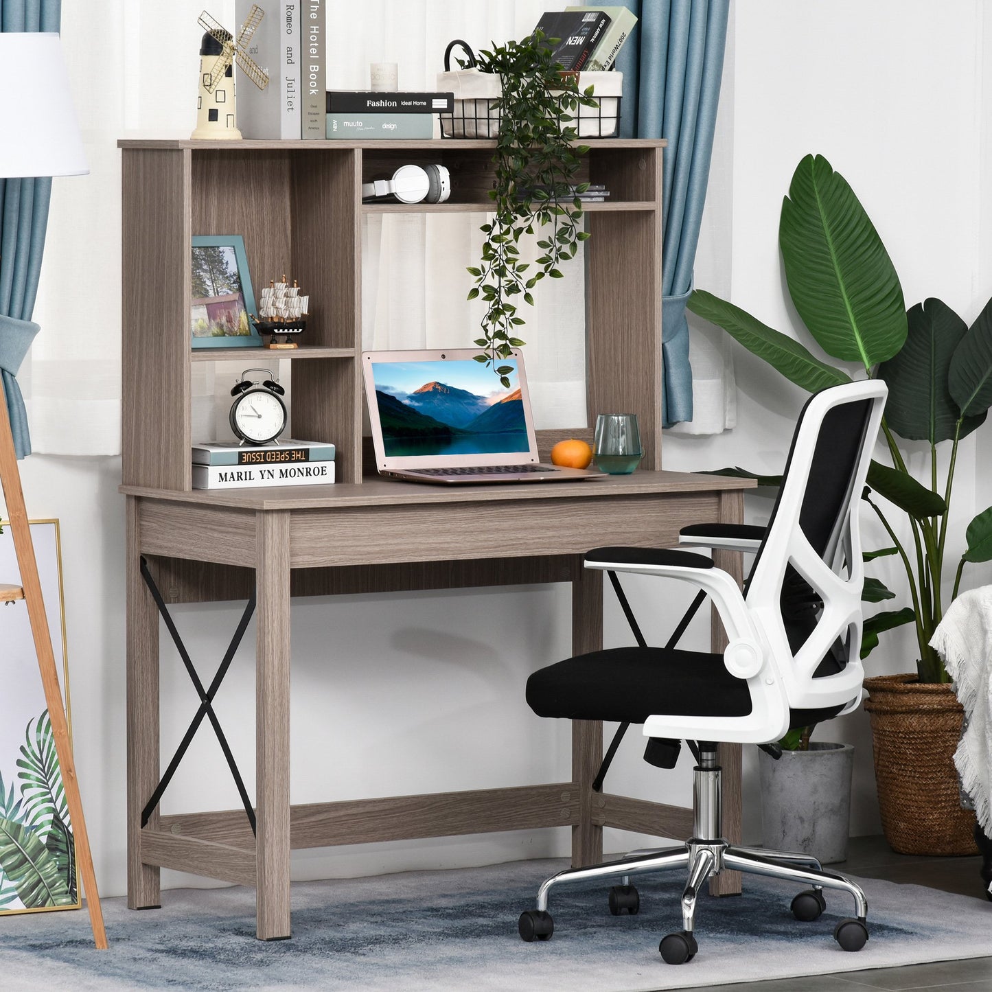 HOMCOM Rectangle Computer Desk with Hutch, Writing Table Workstation with Bookshelf for Home Office, Brown | Aosom Canada