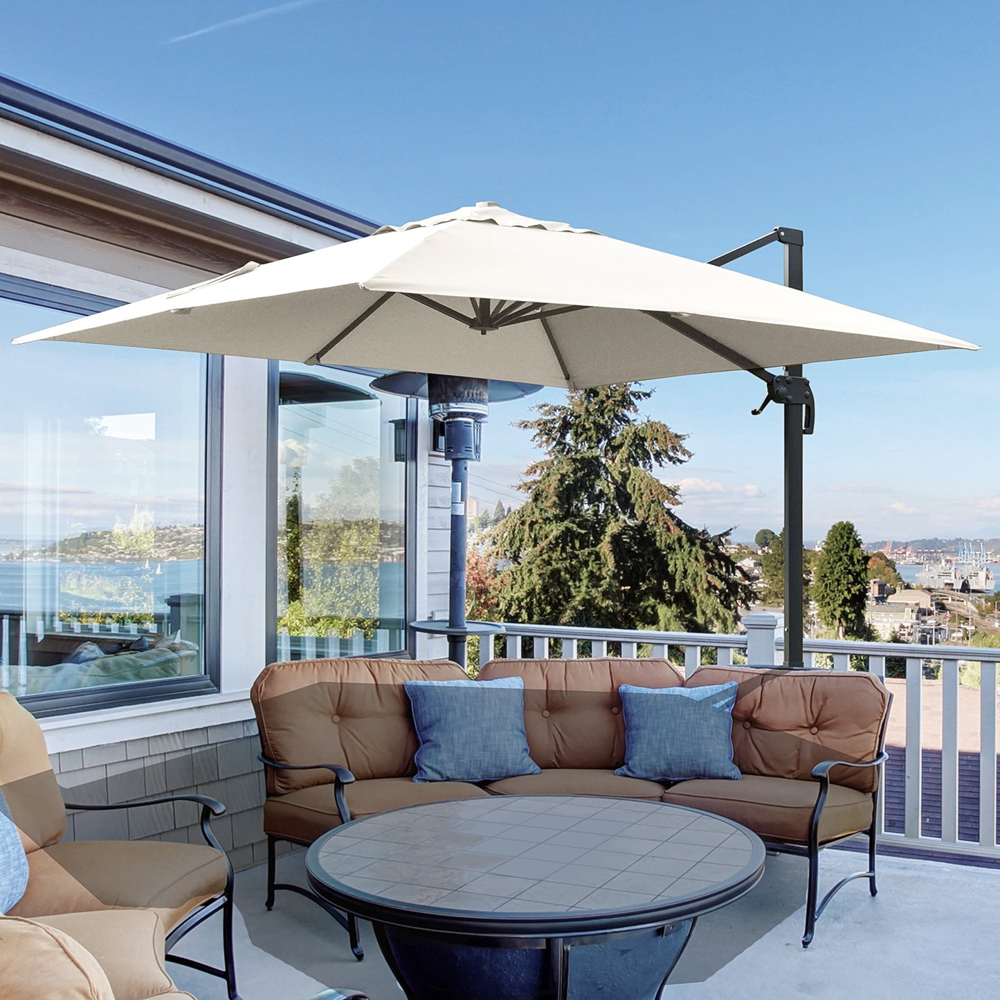 Outsunny 10x10ft Cantilever Umbrella Rotatable Square Top Market Parasol with 4 Adjustable Angle for Backyard Patio Outdoor Area Cream | Aosom Canada