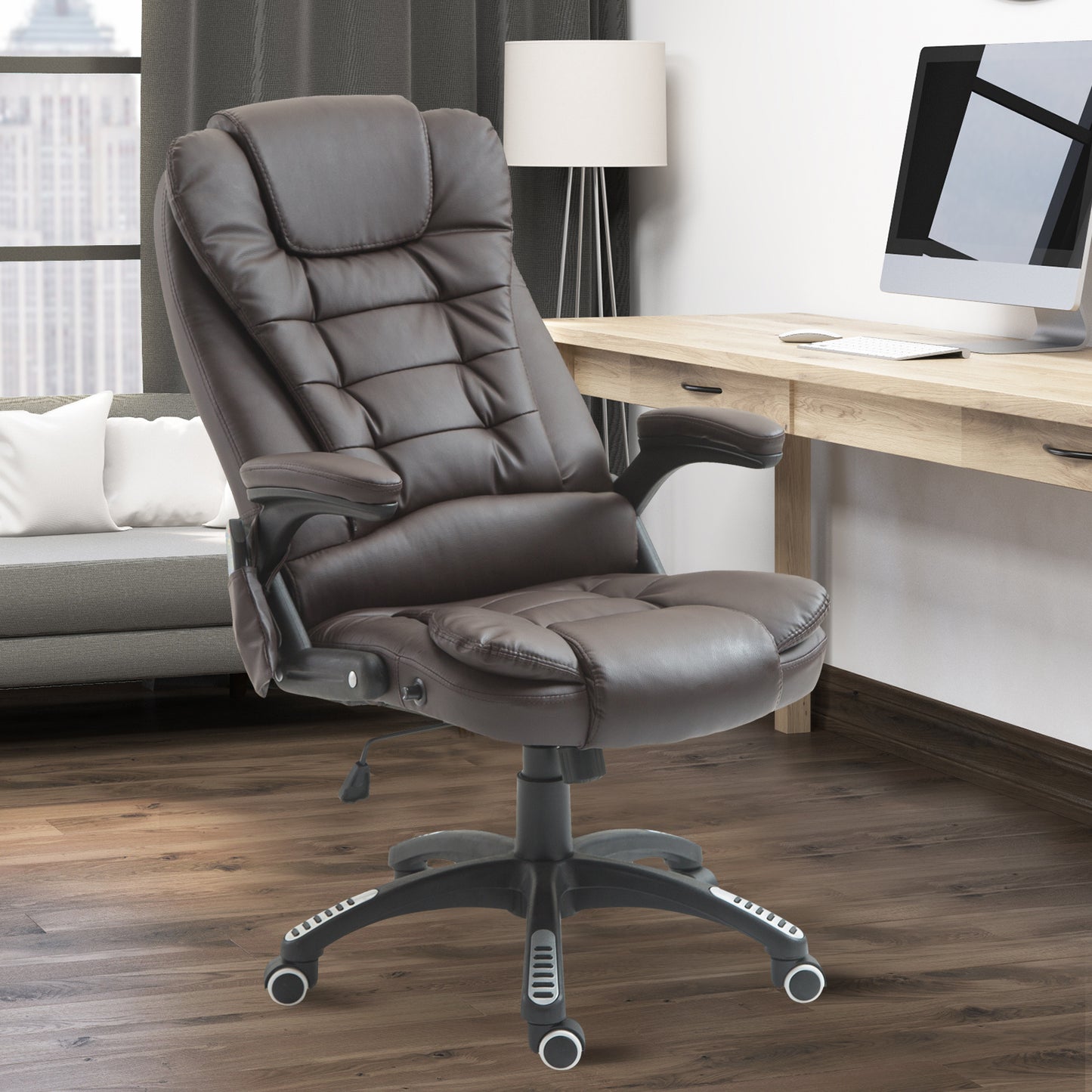 HOMCOM Office Chair Heated Ergonomic Massage Swivel Vibrating High Back Faux Leather Executive Chair Office(Brown) | Aosom Canada