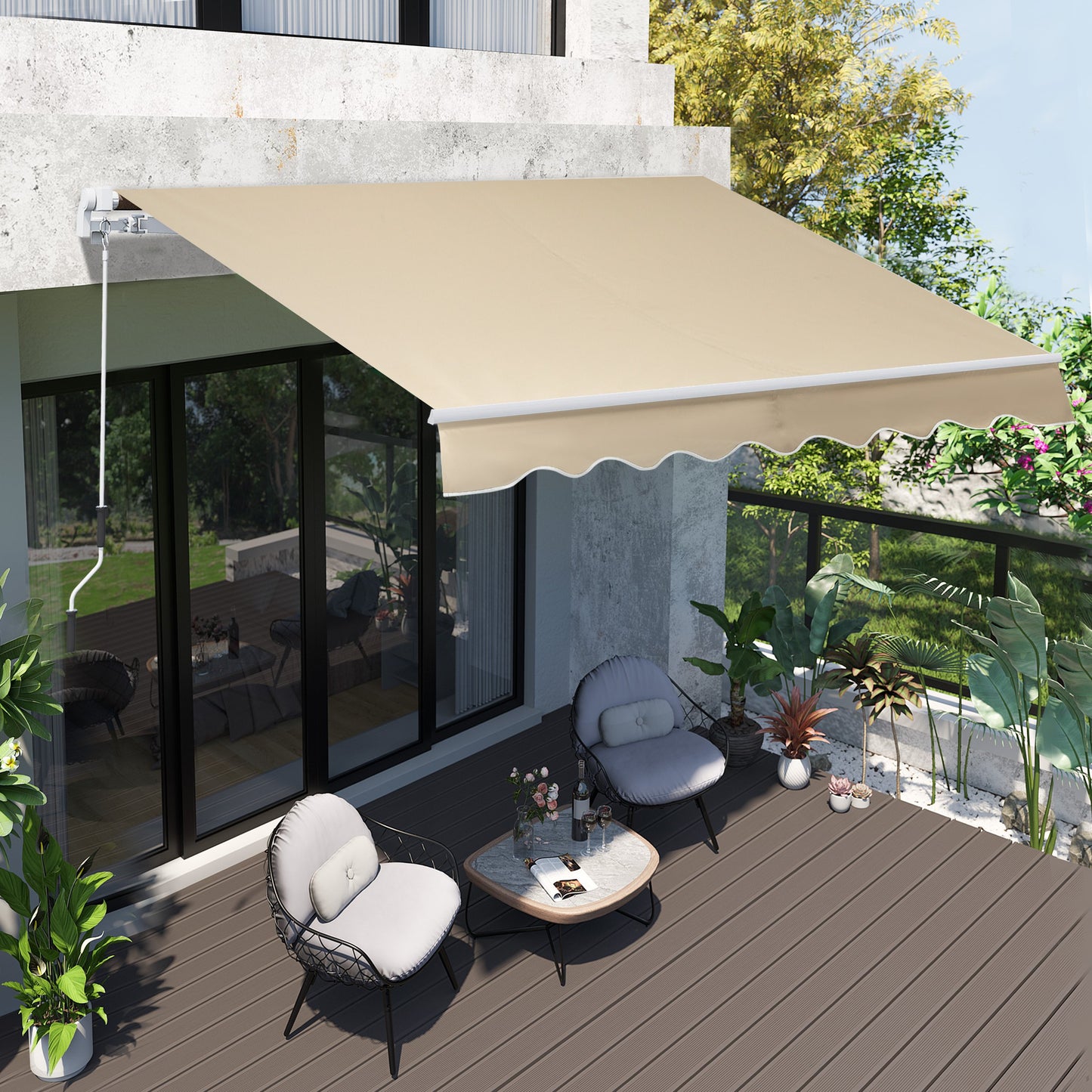 Outsunny 8'x7' Manual Retractable Water-resistant Sun Shade Patio Awning Outdoor Deck Canopy Shelter (Beige) | Aosom Canada