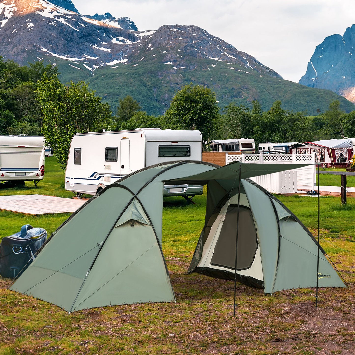 Outsunny Camping Family Tent 4-5 Person 2 Room with Carrying Bag Waterproof Rainfly Easy Set Up for Backpacking Hiking Outdoor | Aosom Canada