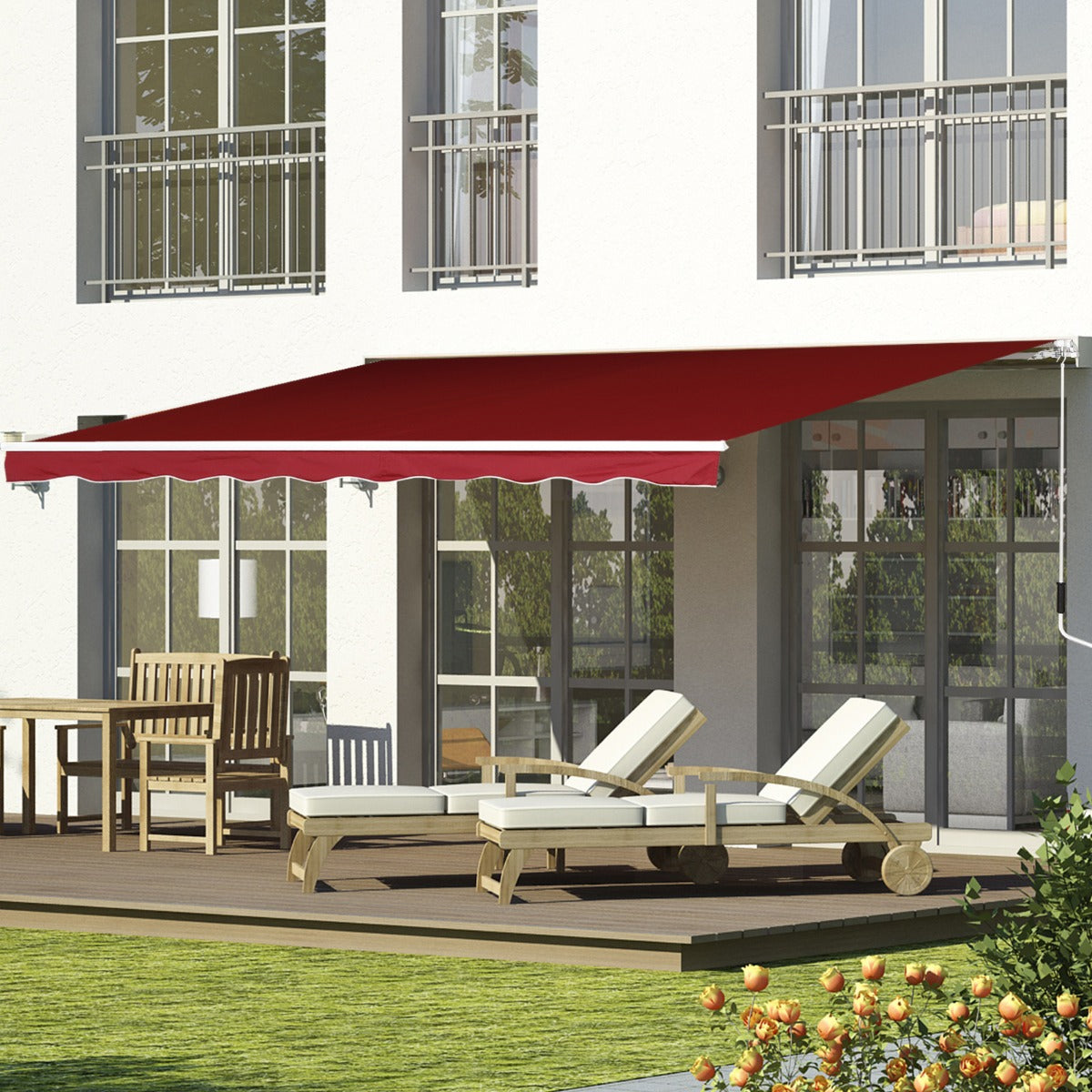 Outsunny 8'x7' Manual Retractable Water-resistant Sun Shade Patio Awning Outdoor Deck Canopy Shelter (Wine Red) | Aosom Canada