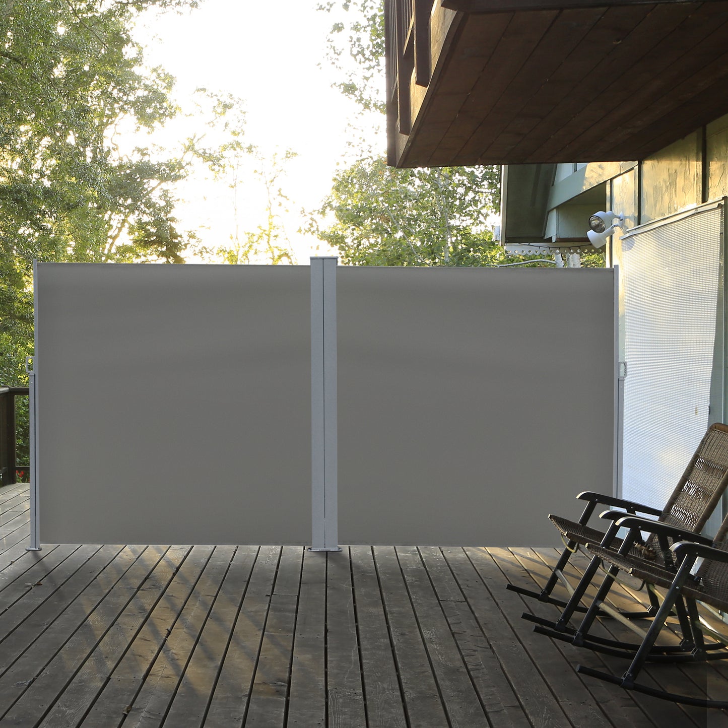 Outsunny Patio Retractable Double Side Awning, Folding Privacy Screen Fence, Privacy Wall Corner Divider, Grey | Aosom Canada