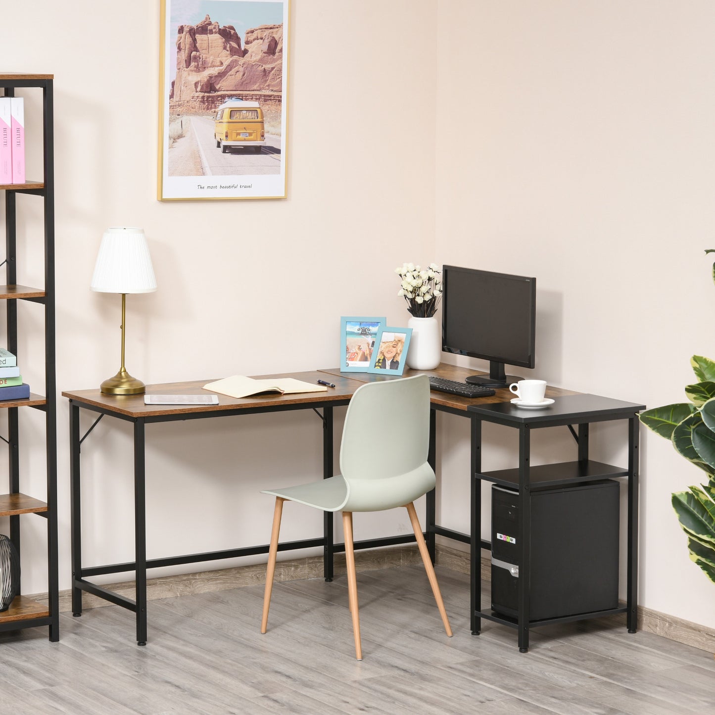 HOMCOM Computer Desk with Adjustable Storage Shelf Wood Grain Surface Home Office Workstation | Aosom Canada