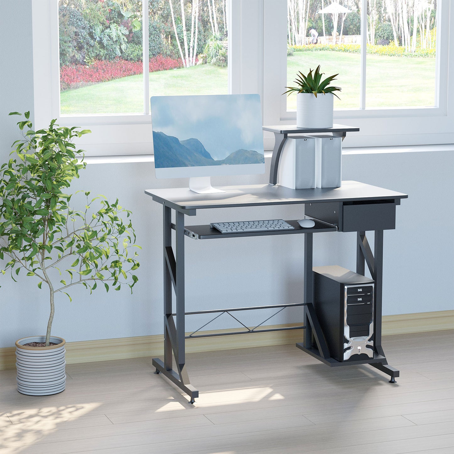 HOMCOM Computer Desk Writing Workstation Portable Space Saving Home Office Wood w/ Keyboard Tray Black ( 35.4"Lx19.7"Wx37.4"H ) | Aosom Canada