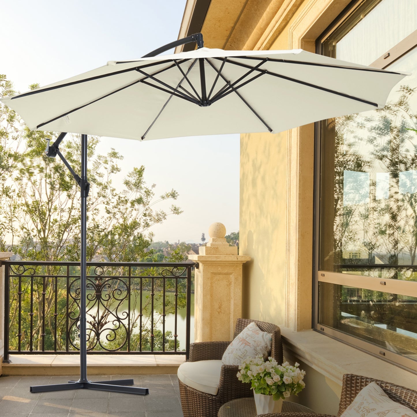 Outsunny D10’ Deluxe Patio Umbrella Outdoor garden Parasol Banana Hanging Offset Sunshade (Beige) | Aosom Canada