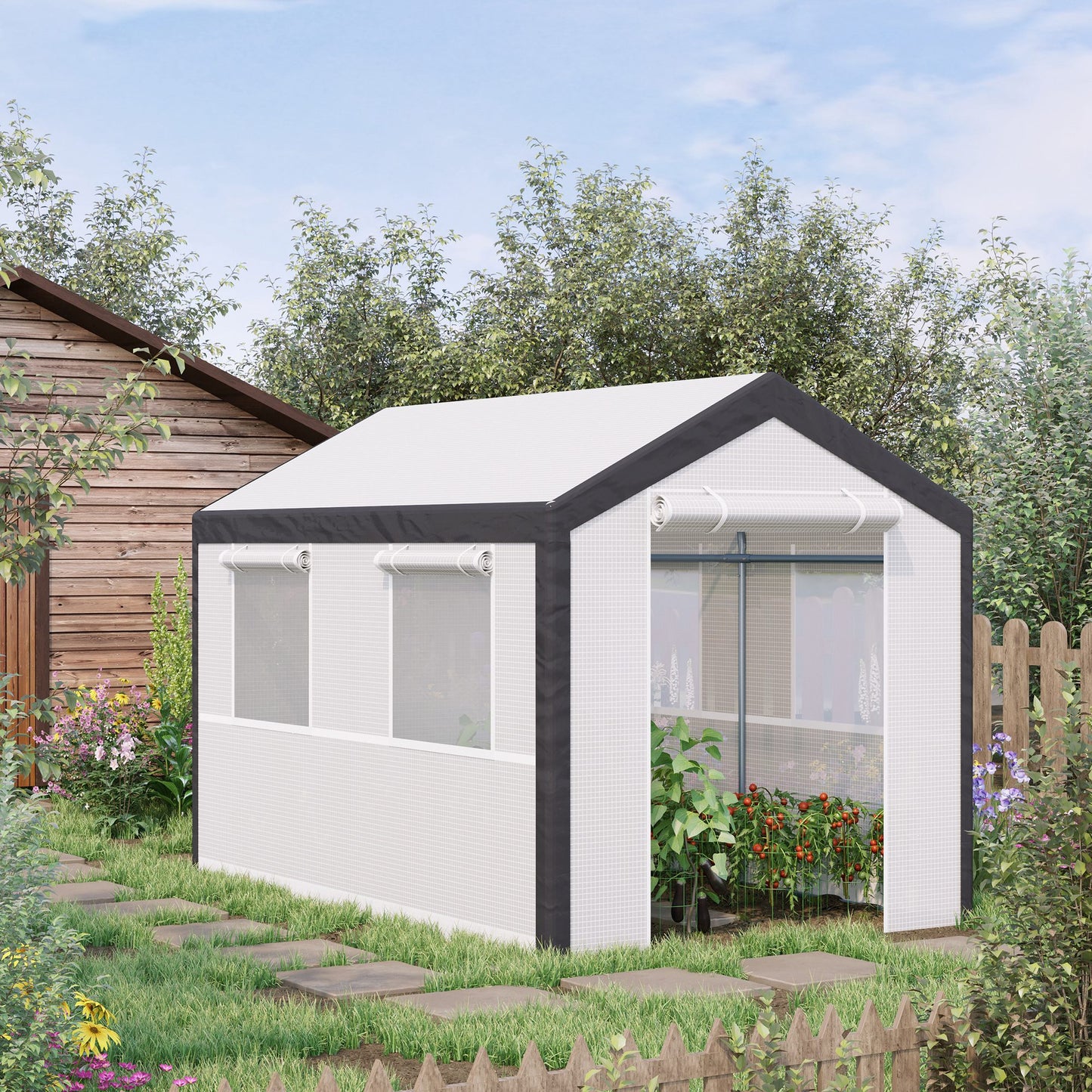 Outsunny 9.8'L x 6.56'W x 6.56'H Heavy Duty Walk-In Greenhouse Vegetable Seed Growth Tent Outdoor Plant Growing Tunnel Warm House Flower Shed Backyard White | Aosom Canada