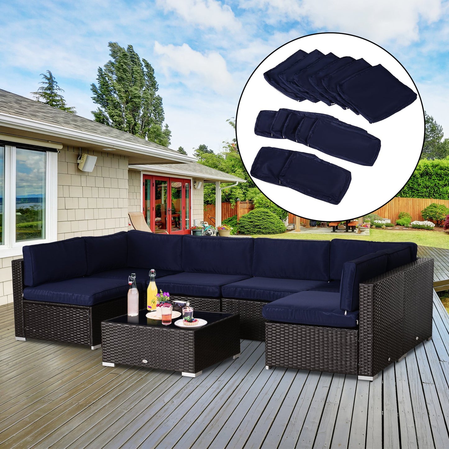 Outsunny Outdoor Patio Rattan Sofa Set Cushion Polyester Cover Replacement- No Cushion Included | Aosom Canada