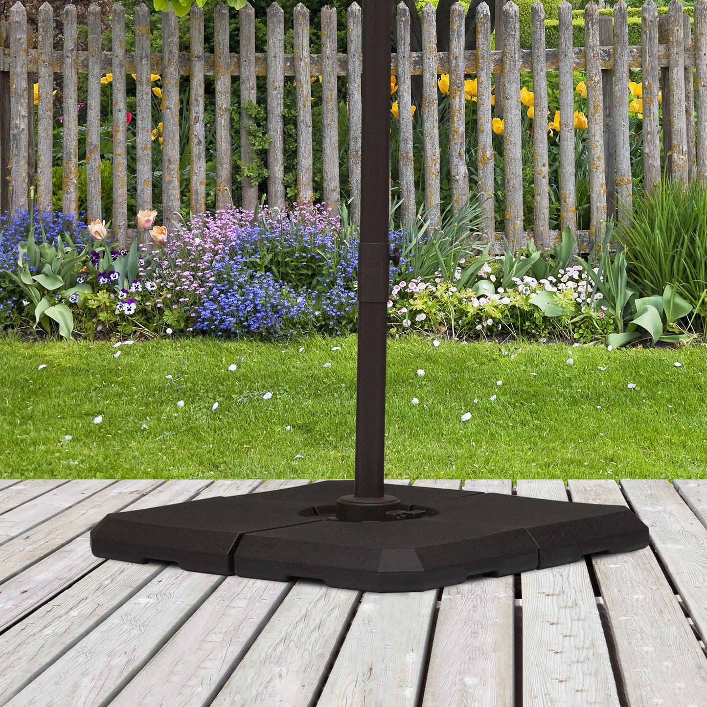 Outsunny 4 Pieces Umbrella Base Parasol Stand for Cantilever Umbrella Fill w/ Sand or Water Black | Aosom Canada