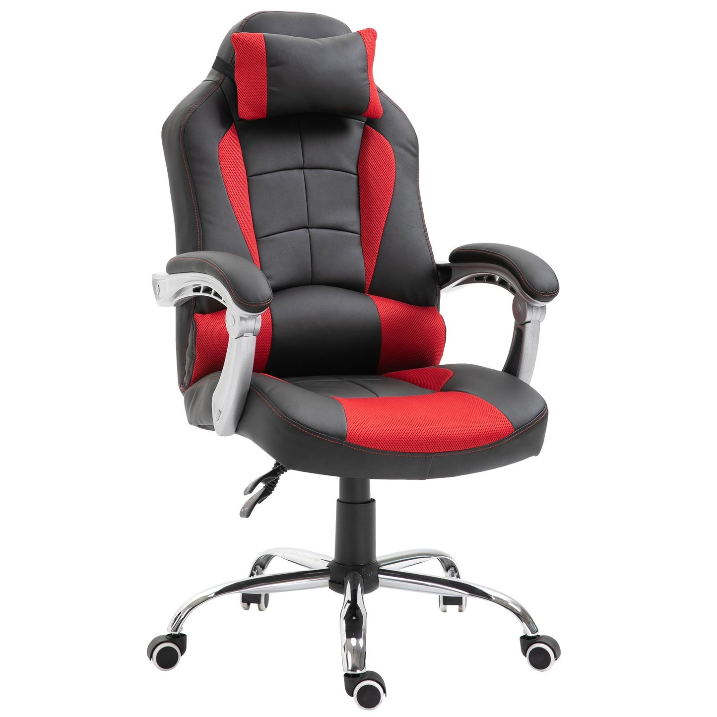 HOMCOM Leather Office Chair High Back Executive Gaming Chair Racing Adjustable Recliner w/ Removable Pillow Black / Red | Aosom Canada