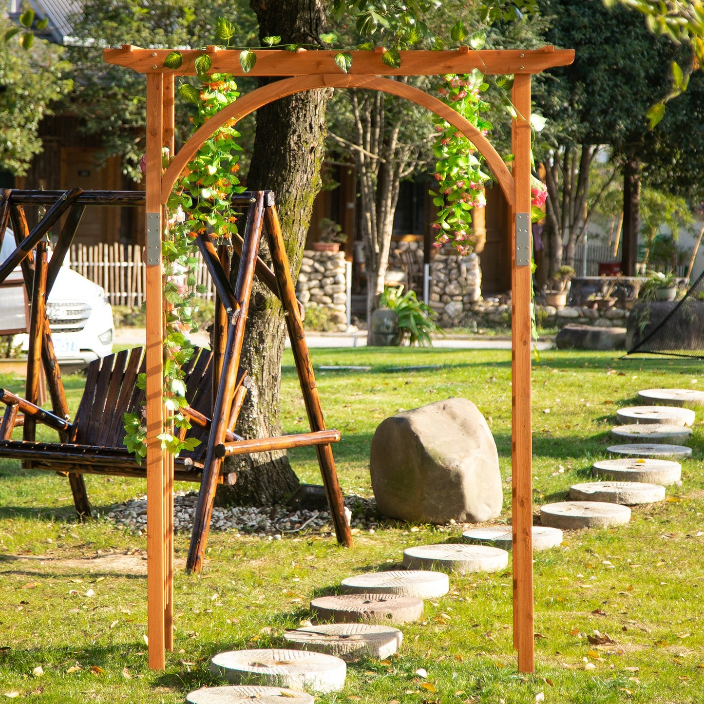 Outsunny Wooden Garden Arch Outdoor Walkway Arbor for Decorative Climbing Plants Patio Lawn Backyard Party Wedding Ceremony Accessories | Aosom Canada