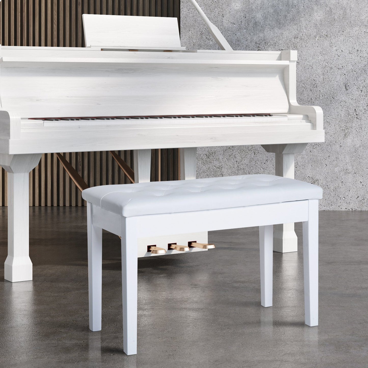 HOMCOM Piano Chair Faux Leather Padded Double / Duet Piano Bench Music Storage - White | Aosom Canada