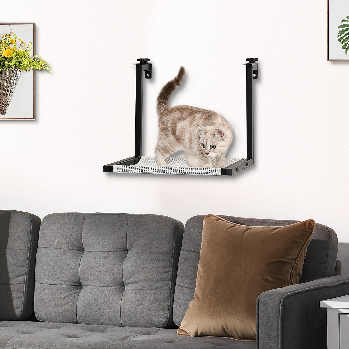 PawHut Wall-Mounted Cat Shelf, Kitten Perch, Kitty Furniture with Breathable Mesh Mat for Relaxing, Sleeping, Black | Aosom Canada