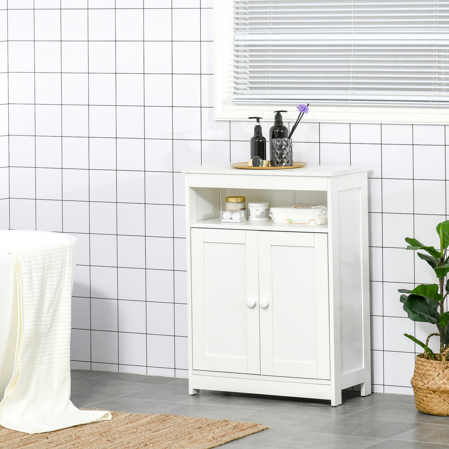 HOMCOM Accent Cabinet, Wood Free Standing Storage Organizer with Double Doors and Adjustable Shelf for Living Room, Kitchen, White | Aosom Canada