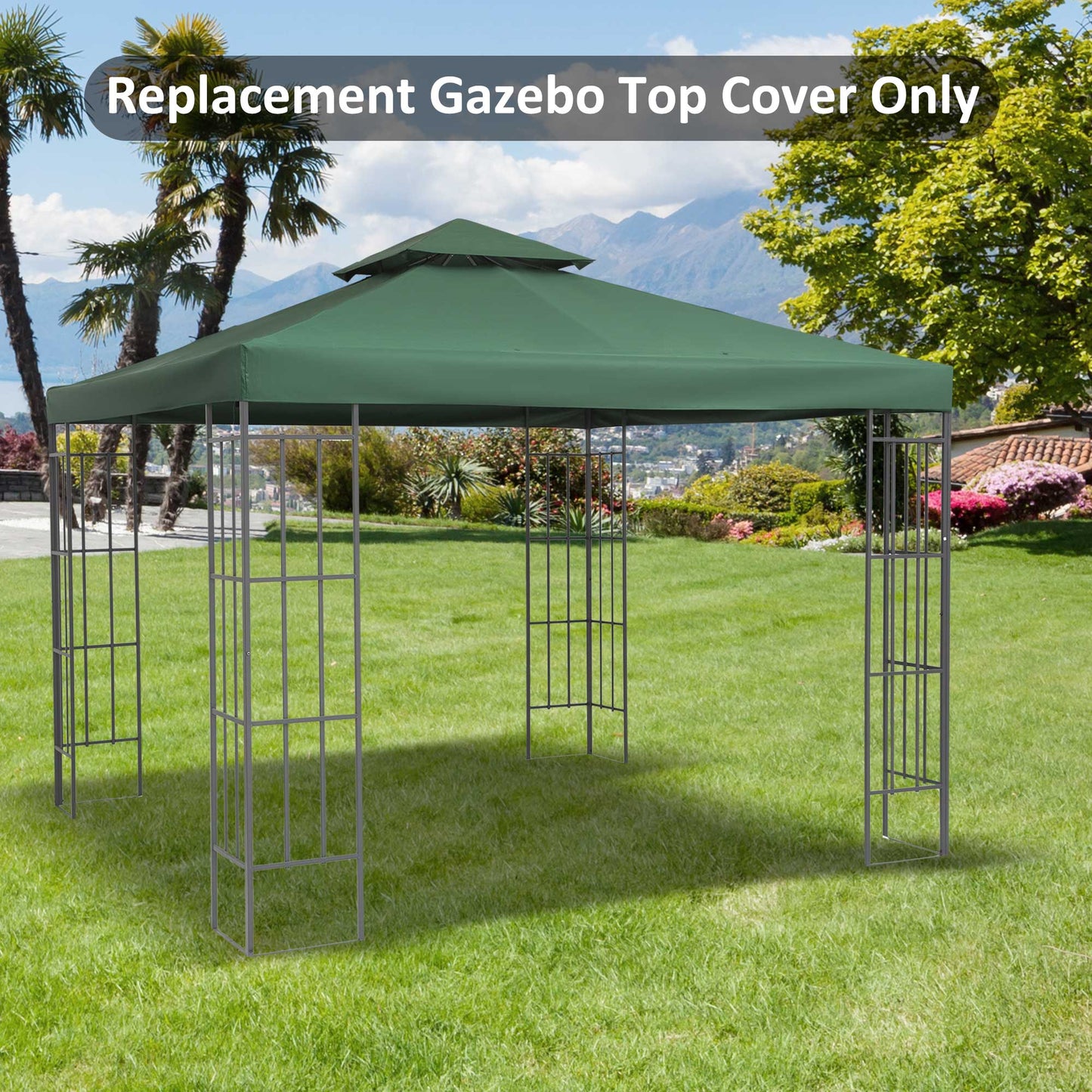 Outsunny 9.8' x 9.8' Square 2-Tier Gazebo Canopy Replacement Top Cover Outdoor Garden Sun Shade, Green | Aosom Canada