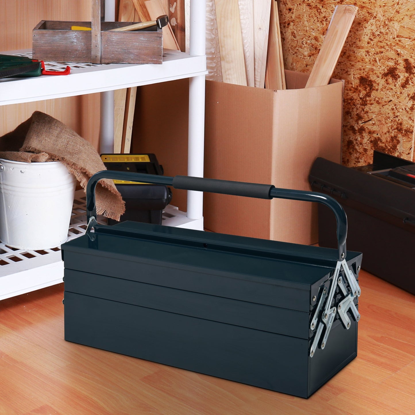 DURHAND Metal Tool Box Portable 5-Tray Cantilever Steel Tool Chest Cabinet Dark Green | Aosom Canada