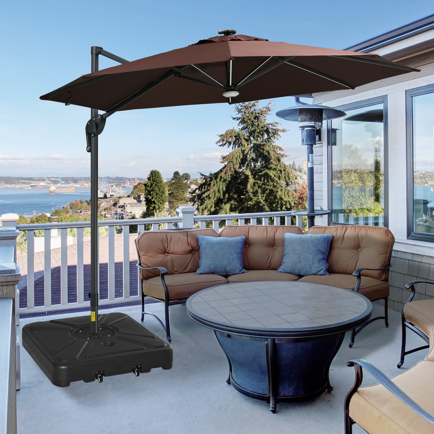 Outsunny Offset Patio Umbrella Base Stand Cantilever Umrella Holder Weight w/ Wheels, Sand or Water Filled, Black | Aosom Canada