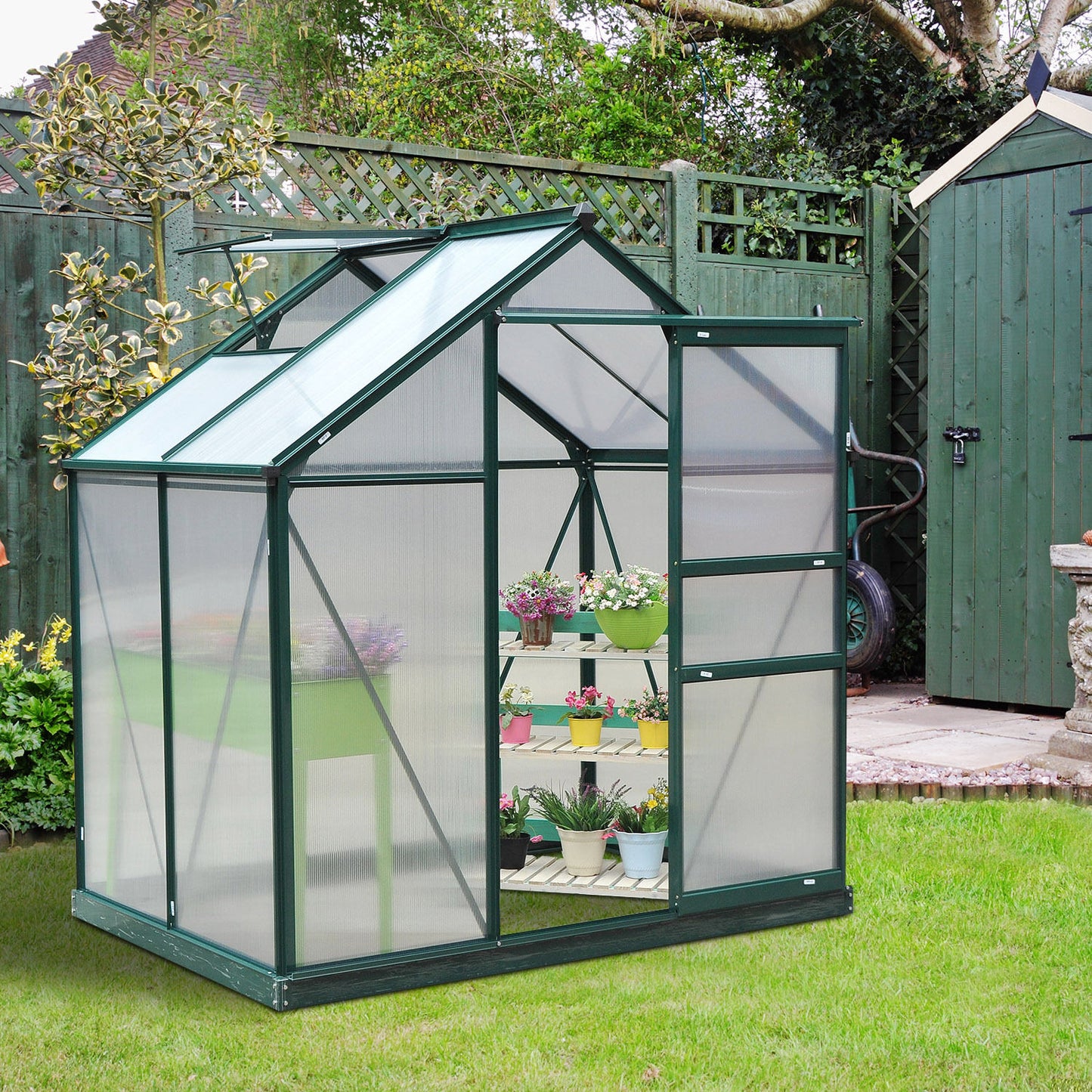 Outsunny 6.2' x 4.3' x 6.6' Clear Polycarbonate Greenhouse Large Walk-In Green House Garden Plants Grow Galvanized Base Aluminium Frame w/ Slide Door | Aosom Canada
