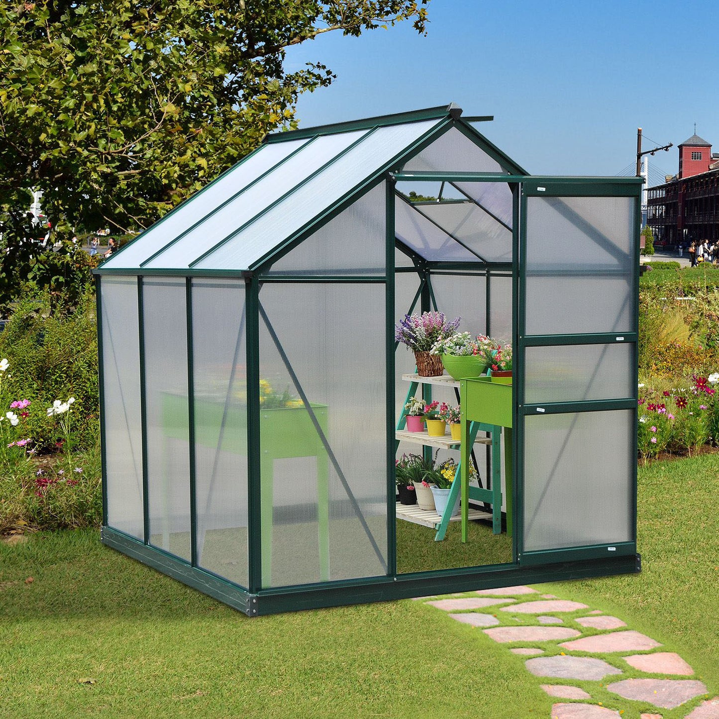 Outsunny 6'x6'x7' Walk-in Greenhouse Polycarbonate Panels Plants Flower Growth Portable Aluminum | Aosom Canada