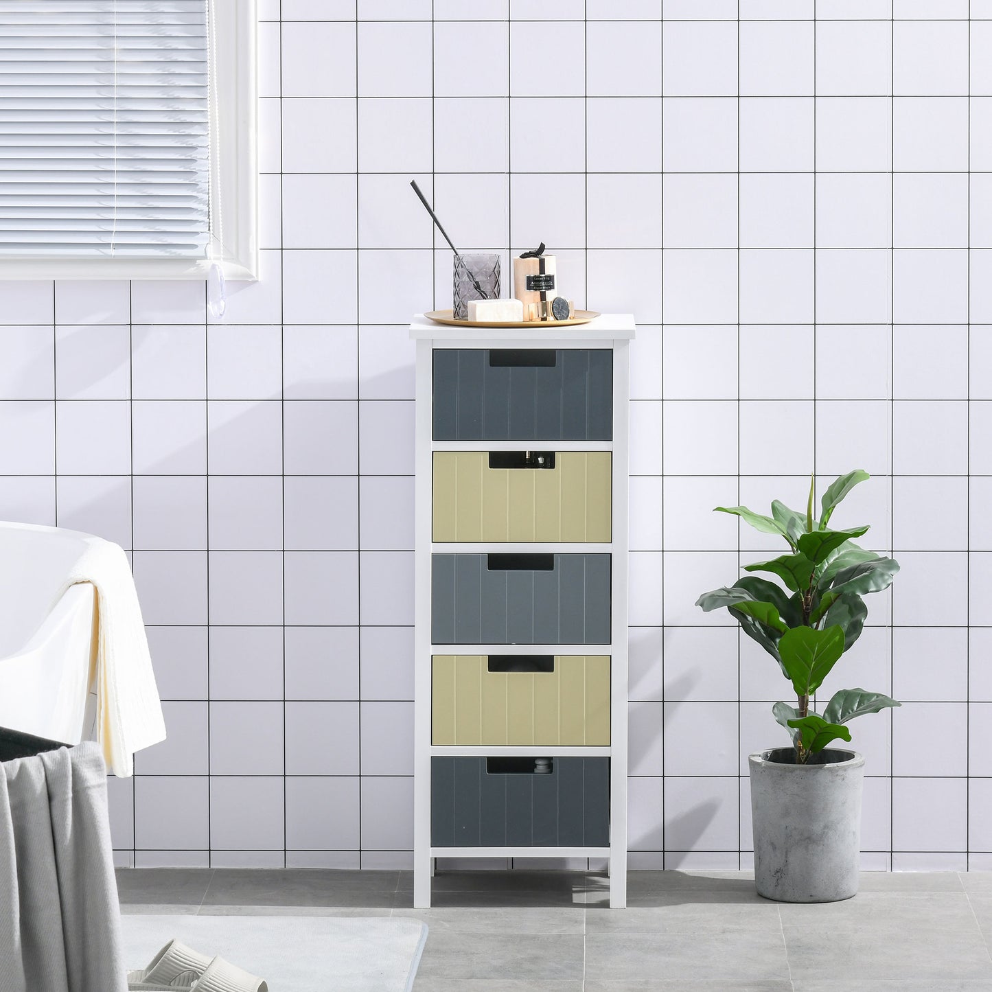 HOMCOM 5-Drawer Dresser, Chest of Drawers, Tower Storage Cabinet for Bedroom, Living Room and Bathroom | Aosom Canada