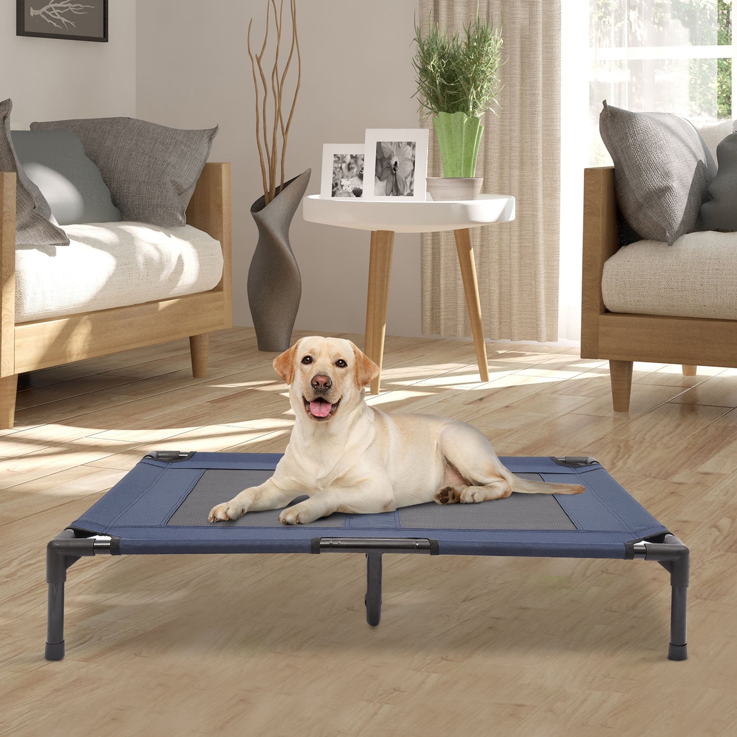 PawHut 36"x 30"Elevated Dog Cat Bed Pet Cot Cozy Camping Sleeper Blue | Aosom Canada