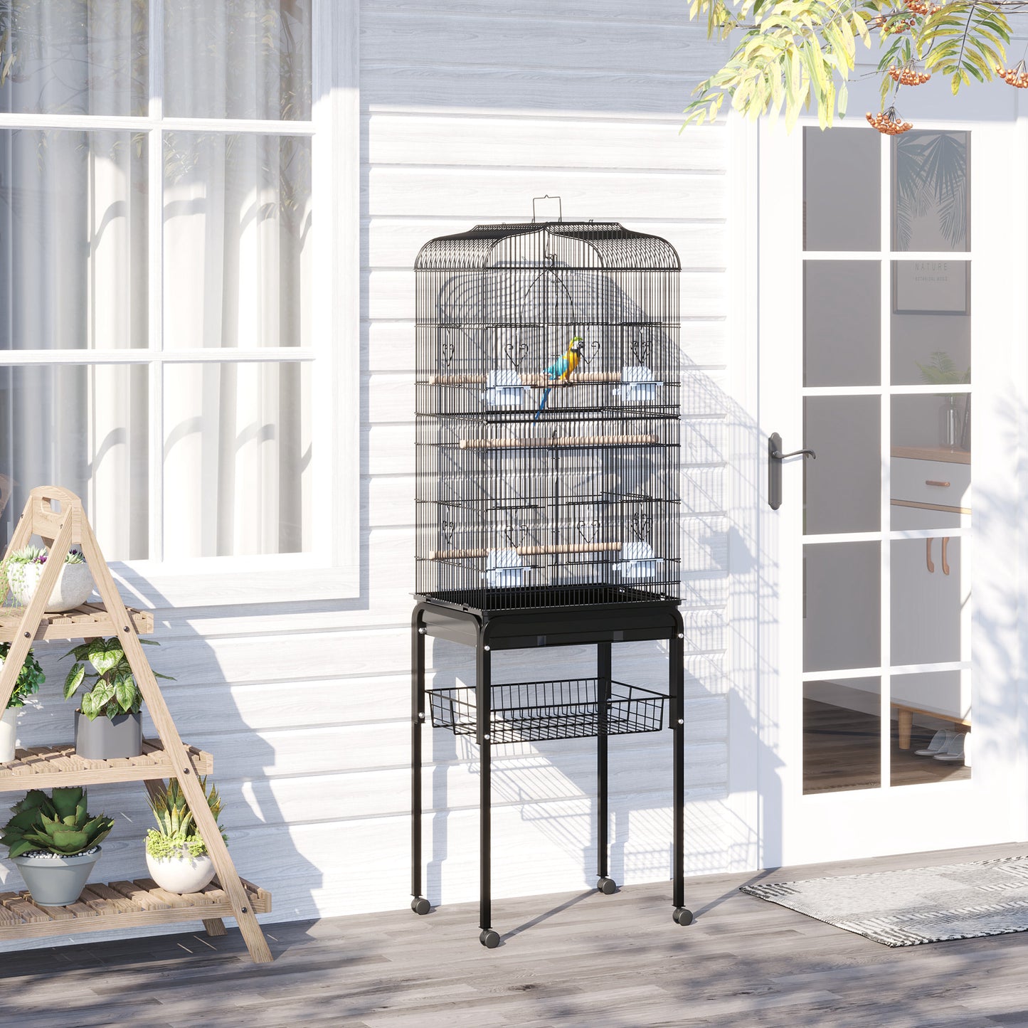 PawHut 60" Rolling Bird Cage Cockatoo House Play Top Finch Pet Supply with Wheels Black | Aosom Canada