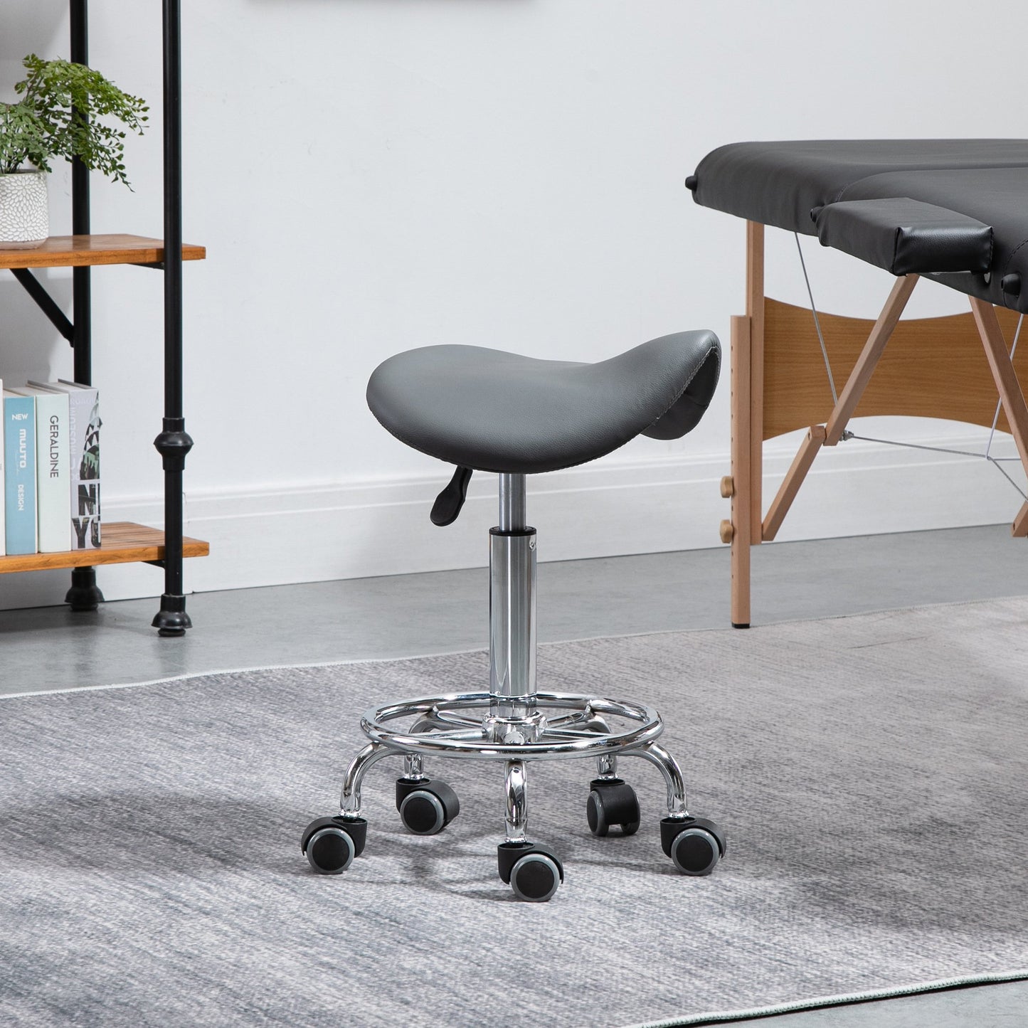 HOMCOM Saddle Stool, PU Leather Adjustable Rolling Salon Chair for Massage, Spa, Clinic, Beauty and Tattoo, Grey | Aosom Canada