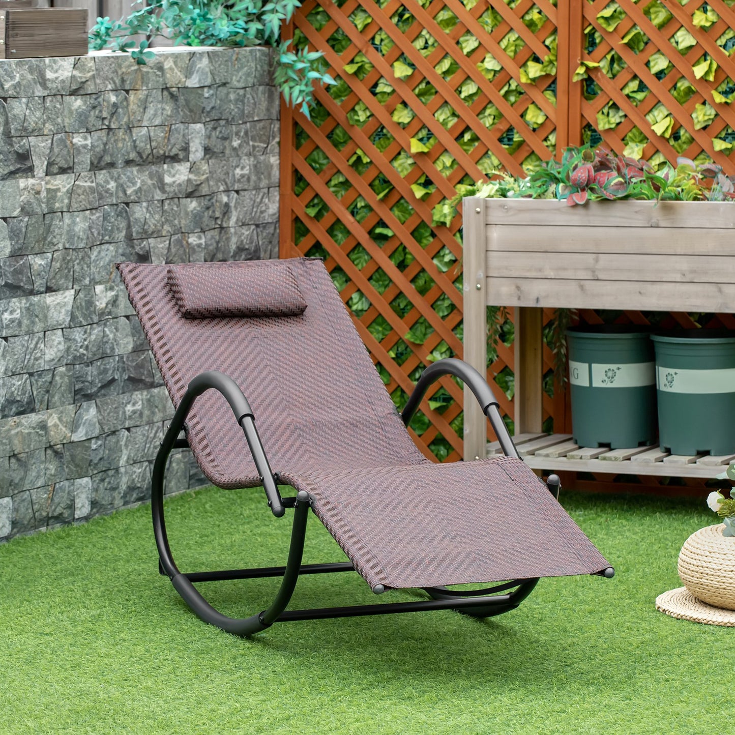 Outsunny Zero Gravity Rocking Lounge Chair, Patio Rocker w/ Removable Pillow, Brown | Aosom Canada