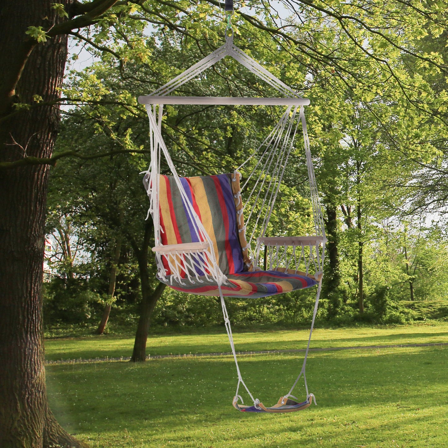 Outsunny Hammock Chair Portable Hanging Cotton Rope Swing Chair Sleeping Bed Seat with Footrest for Outdoor Garden Yard Camping Red | Aosom Canada