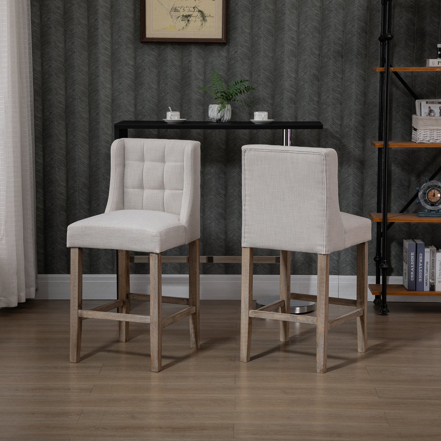HOMCOM Modern Counter Bar Stools Tufted Upholstered Counter Chairs Set of 2 for Kitchen, Beige | Aosom Canada