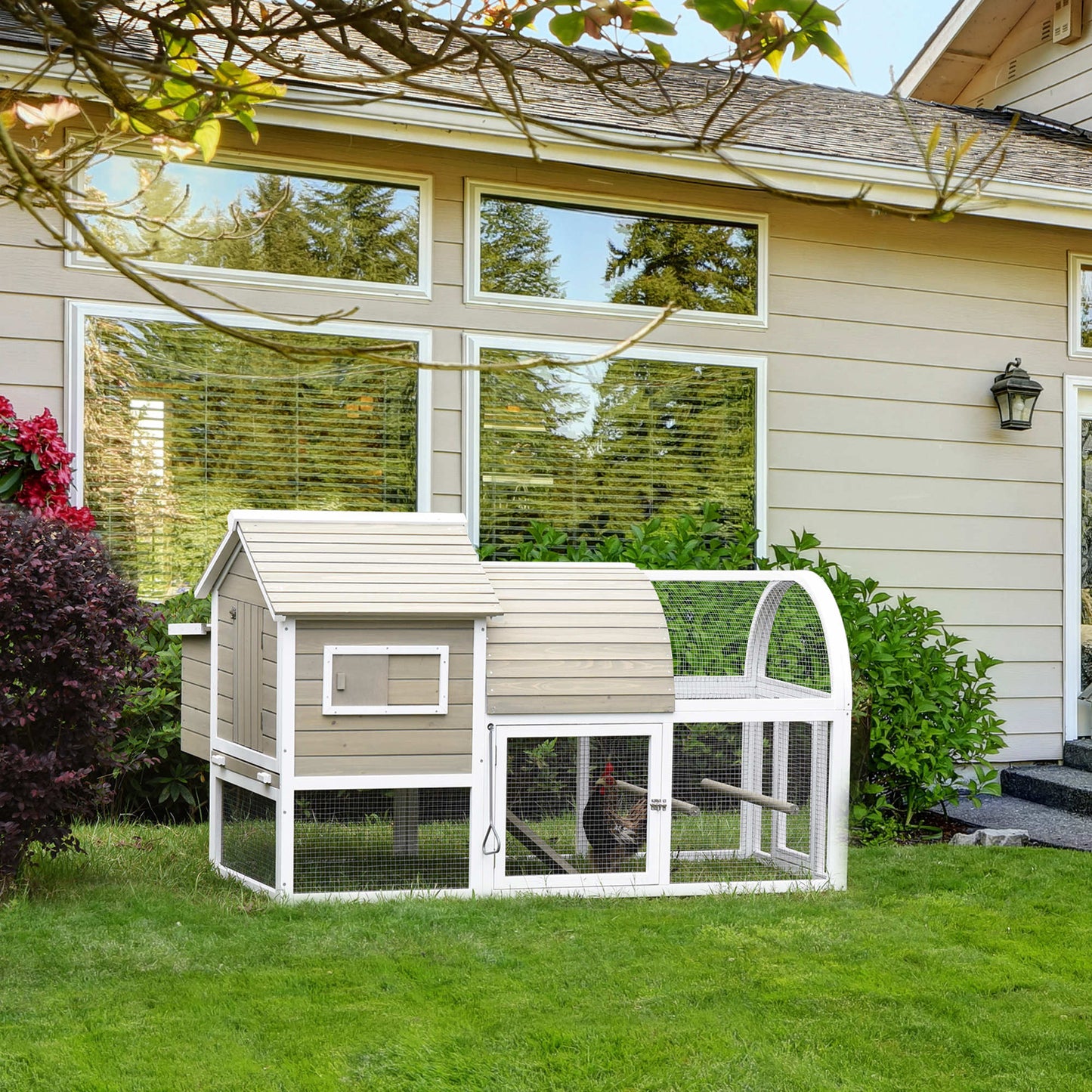 PawHut 66Inches Wooden Chicken Coop Outdoor Hen House Poultry Cage with Removable Tray Nesting Box, Grey | Aosom Canada