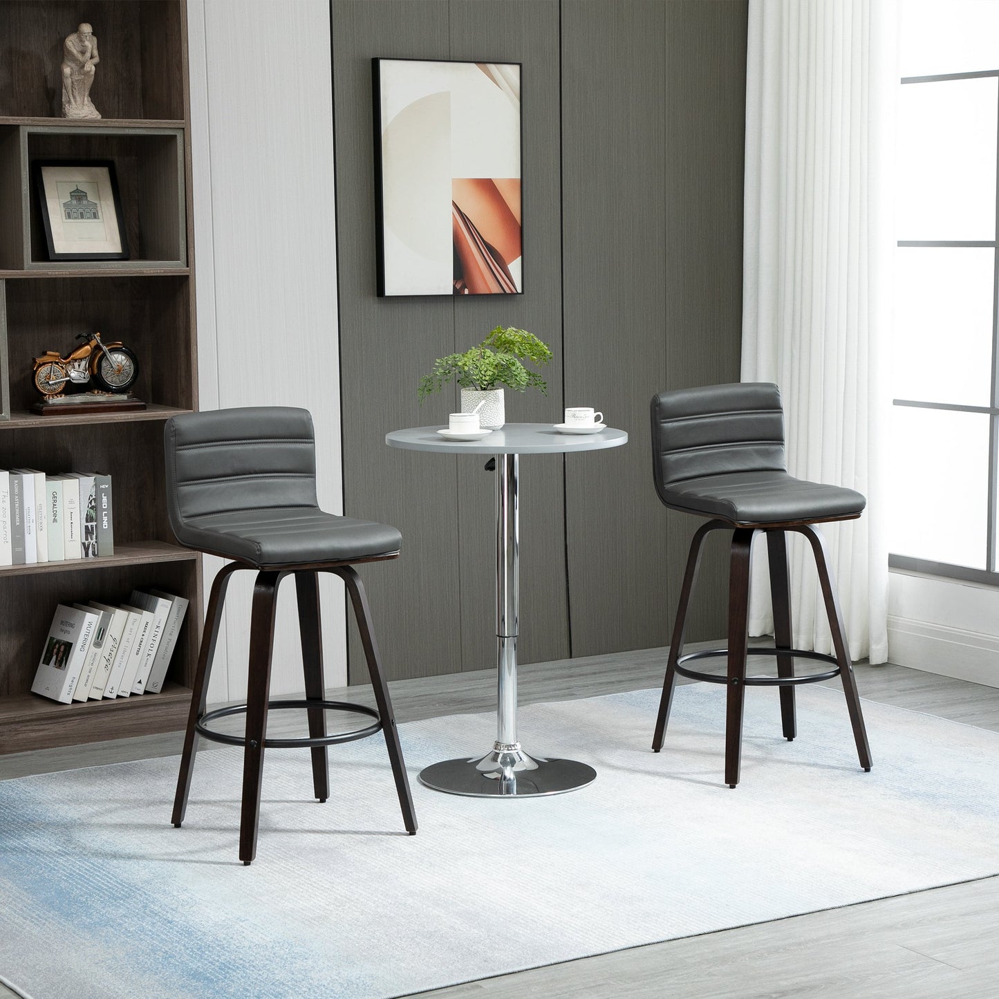 HOMCOM 28" Swivel Bar Set of 2 Height Bar Stools, Armless Upholstered Barstools Chairs with Soft Padding Seat and Wood Legs, Grey | Aosom Canada