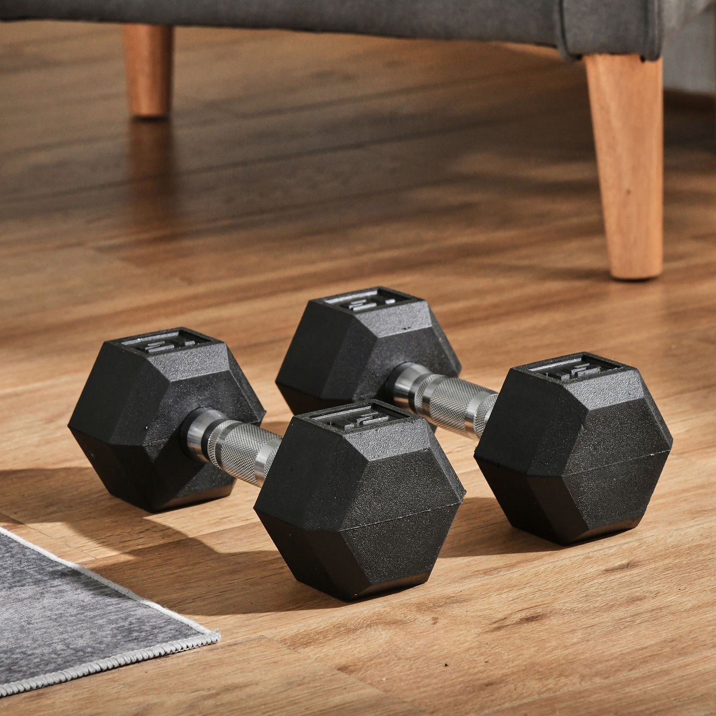 Soozier 15lbs Rubber Dumbbells Weight Set Dumbbell Hand Weight Barbell for Body Fitness Training for Home Office Gym, Black | Aosom Canada