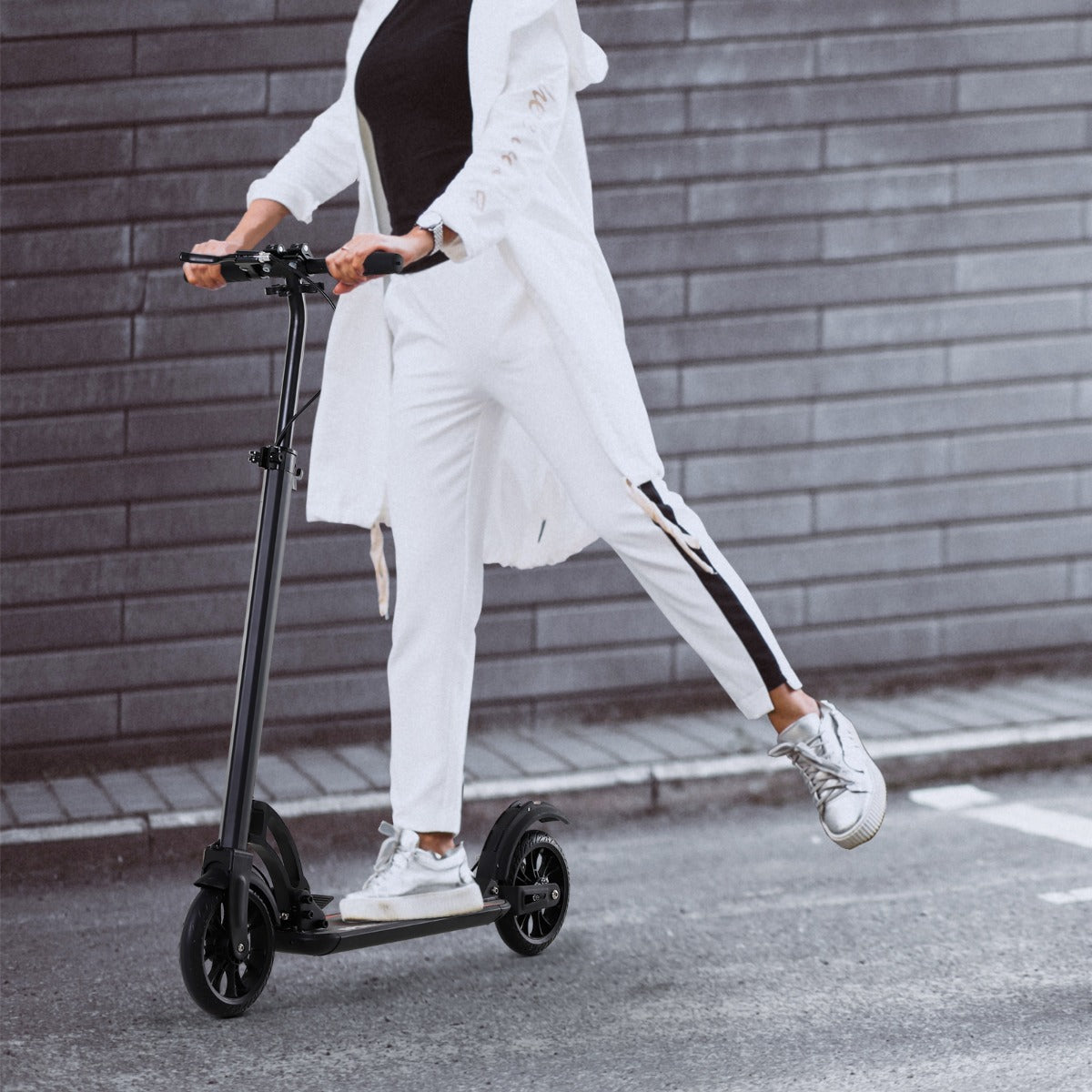 Soozier Teens Adult Kick Scooter Folding Adjustable Ride On Toy 8" Big Solid Wheels For 14+ Black | Aosom Canada