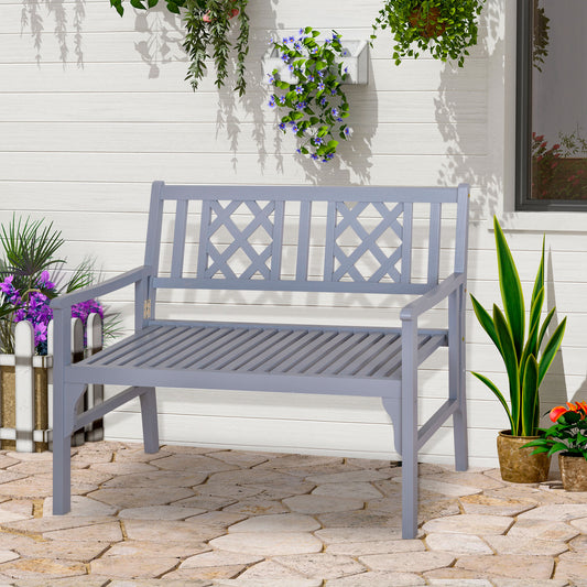 Outsunny Foldable Garden Bench, 2-Seater Patio Wooden Bench, Loveseat Chair with Backrest and Armrest for Patio, Porch or Balcony, Grey | Aosom Canada