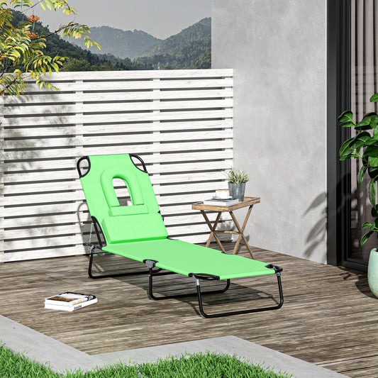 Outsunny Adjustable Garden Sun Lounger w/ Reading Hole Outdoor Reclining Seat Folding Camping Beach Lounging Bed Green | Aosom Canada