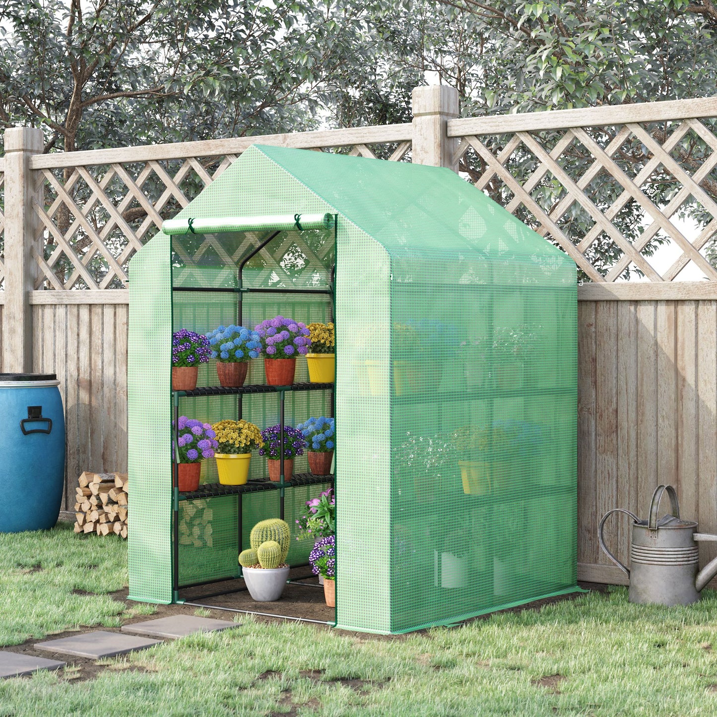 Outsunny 56" x 54" x 74" Walk-in Plant Greenhouse Portable Garden Flower Seed Warm House 8 Shelves, Green | Aosom Canada