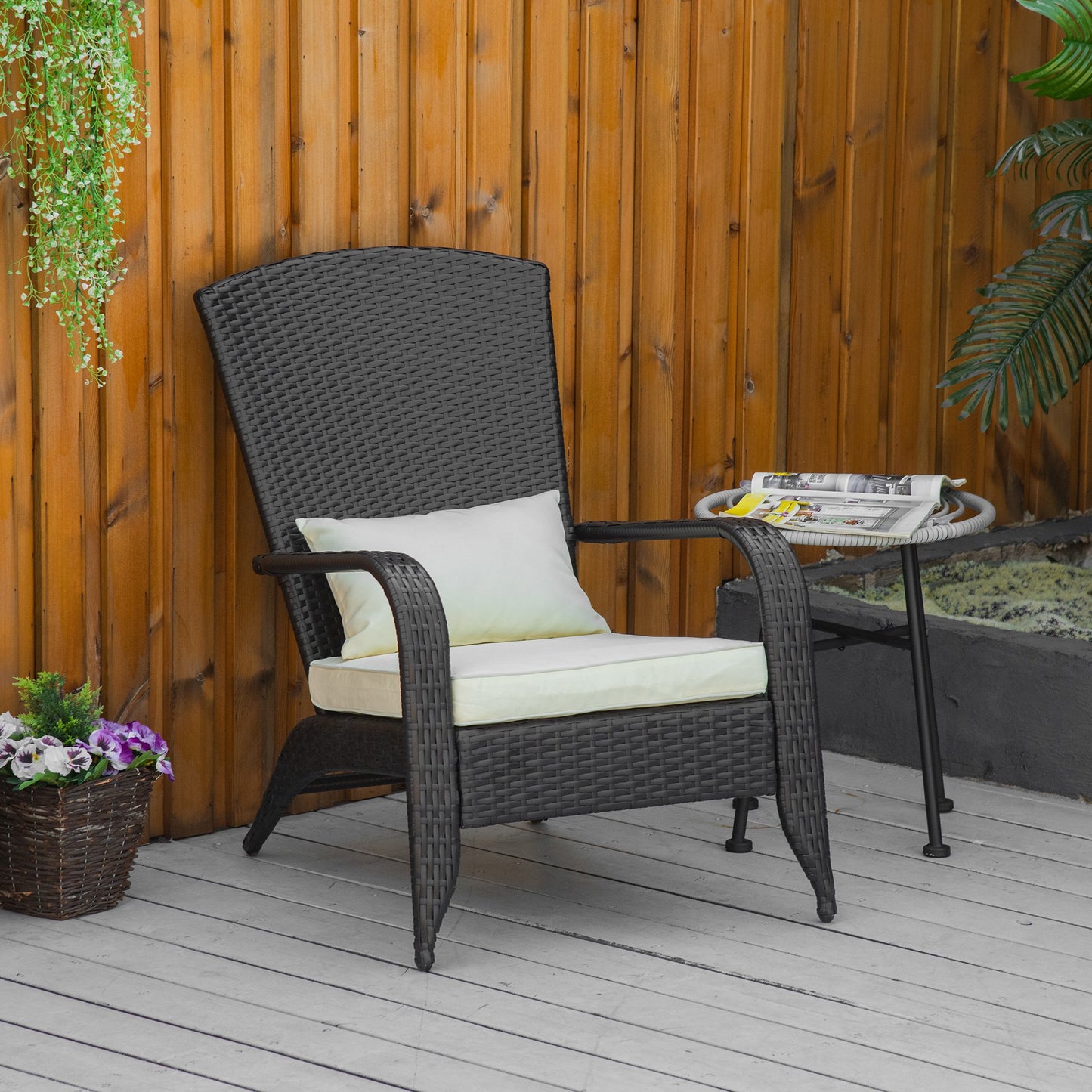 Outsunny Patio Classic Rattan Adirondack Chair, Outdoor PE Rattan Leisure Deck Chair, Ergonomic Armrest Chair with Cushion Mixed Grey | Aosom Canada