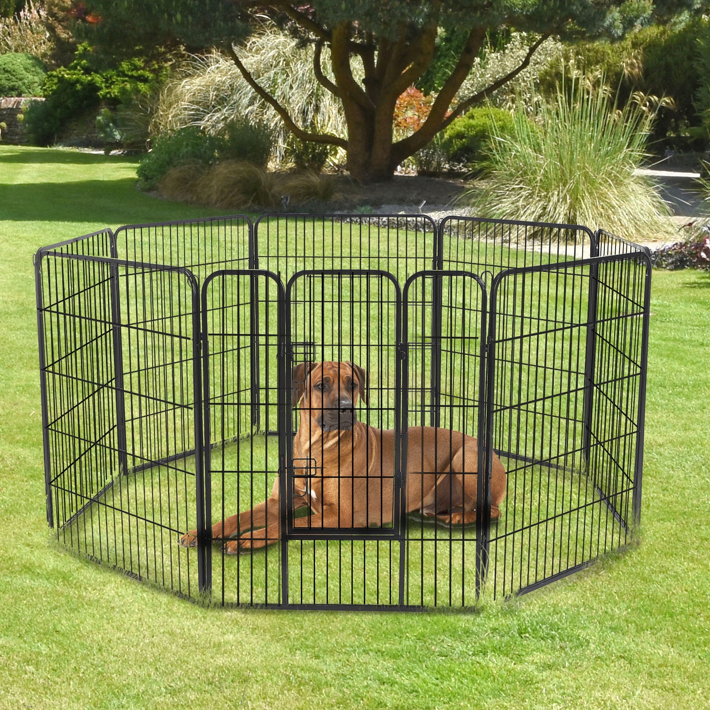 PawHut 8 Panel 24-inch Tall BPet Playpen Heavy-Duty Iron Metal Dog Cat Exercise Indoor Outdoor lack | Aosom Canada