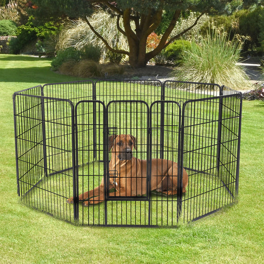 PawHut 8 Panel 24-inch Tall BPet Playpen Heavy-Duty Iron Metal Dog Cat Exercise Indoor Outdoor lack | Aosom Canada