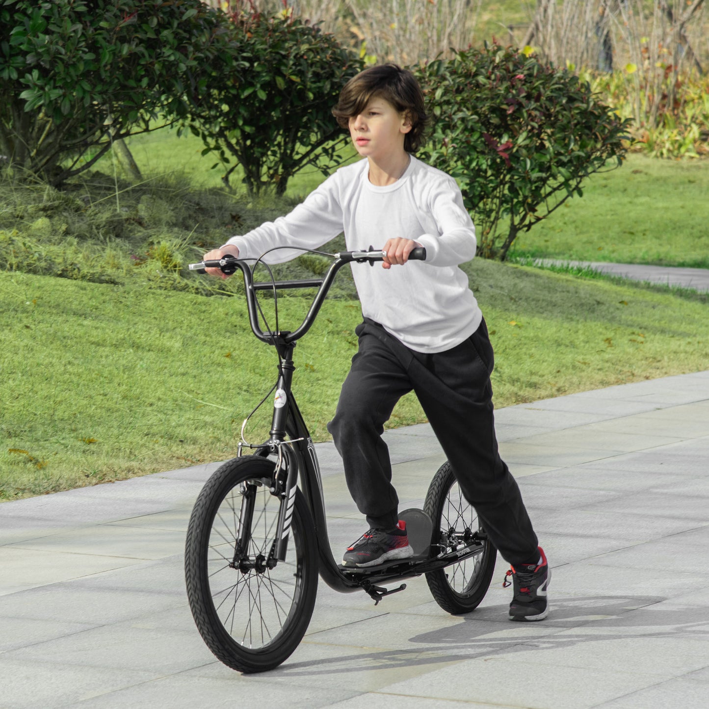 Aosom Youth Scooter Adjustable Height, Front Rear Dual Brakes, Inflatable Wheels 20-Inch 16-Inch, for 10+ Years, Black | Aosom Canada