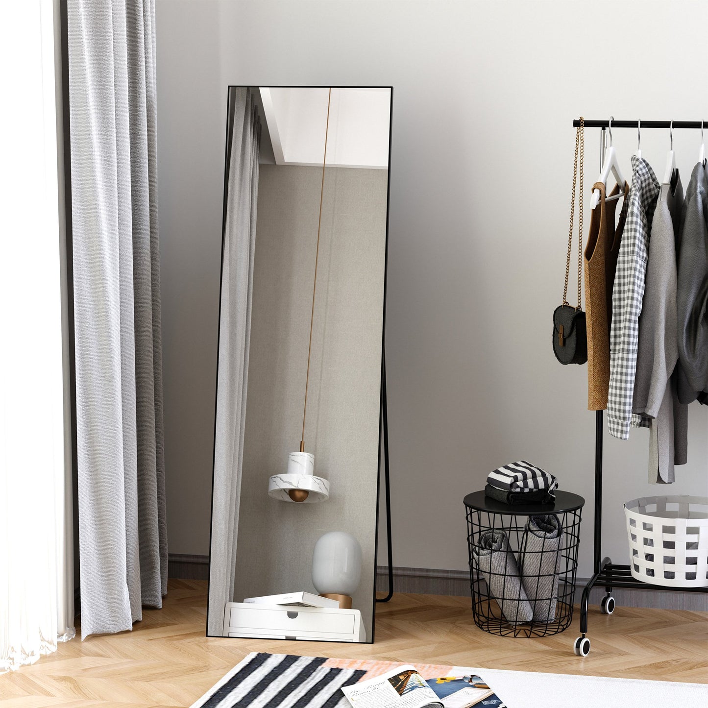 HOMCOM Full Length Dressing Mirror, Floor Standing or Wall Hanging, Aluminum Alloy Framed Full Mirror for Bedroom, Living Room, Black | Aosom Canada