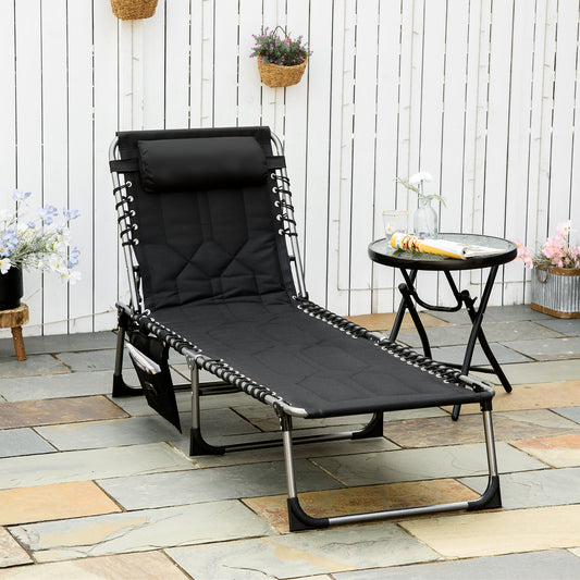 Outsunny Folding Chaise Lounge Chair, Outdoor Padded Reclining Chair with 5-position Adjustable Backrest, Black | Aosom Canada