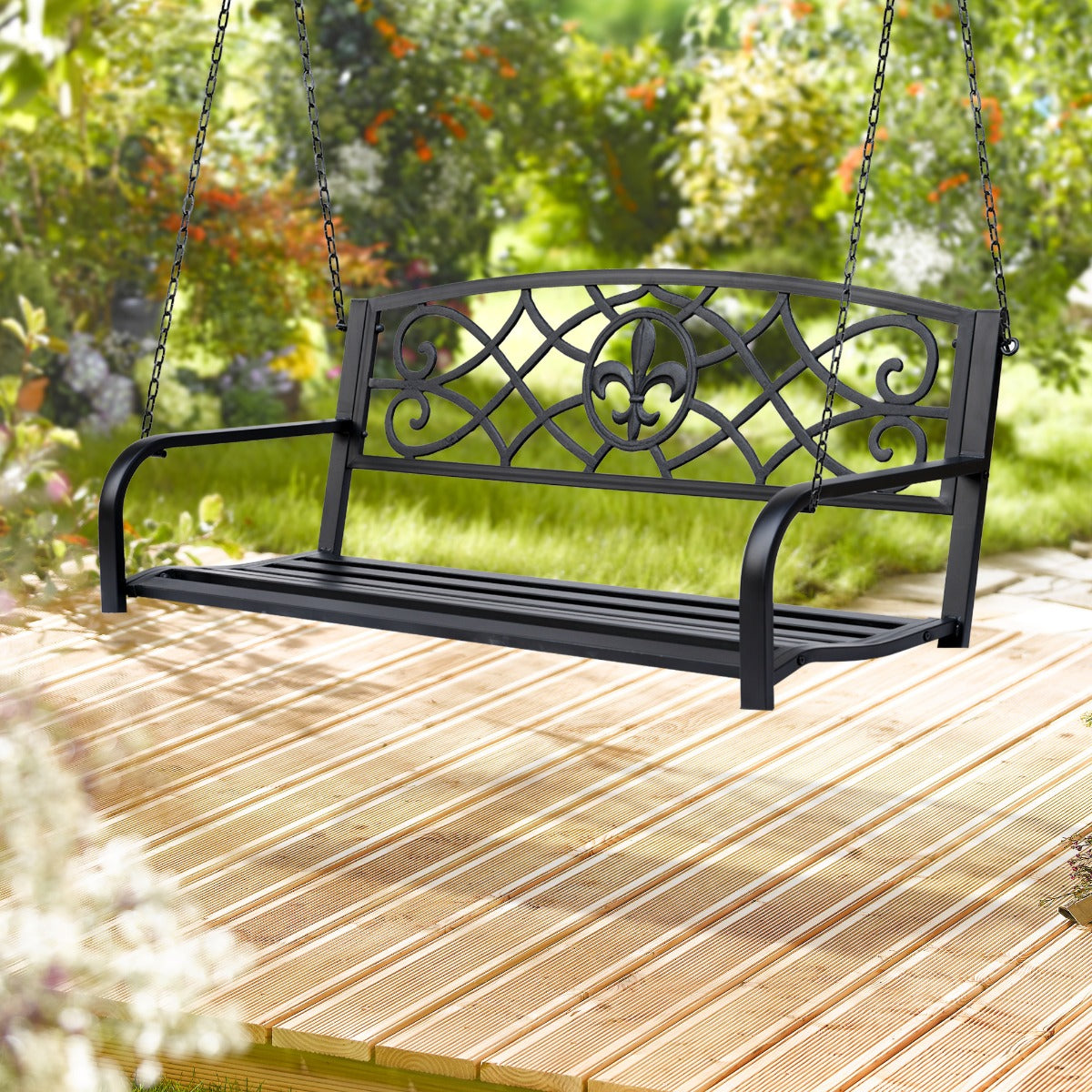 Outsunny Steel Porch Garden Swing Hanging Bench Glider Chair Seat Outdoor 2-person Black | Aosom Canada