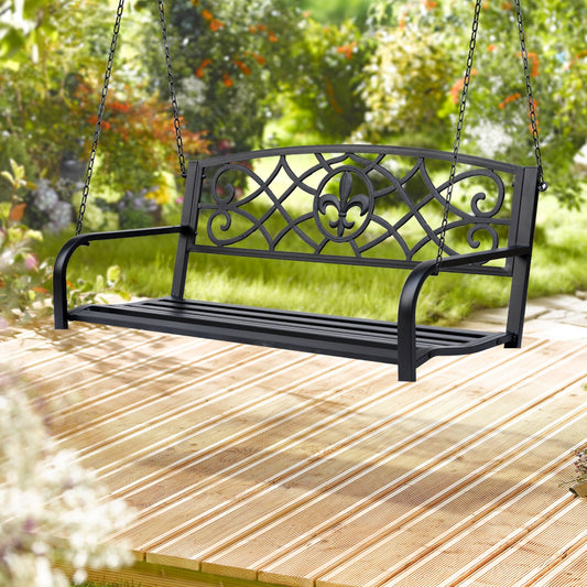 Outsunny Steel Porch Garden Swing Hanging Bench Glider Chair Seat Outdoor 2-person Black | Aosom Canada