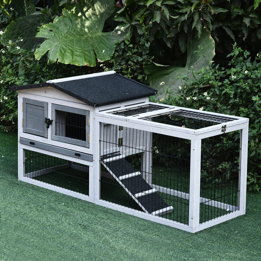 PawHut Solid Wood Rabbit Hutch Pet House Outdoor Water-Resistant W/ Ramp Openable Roof | Aosom Canada