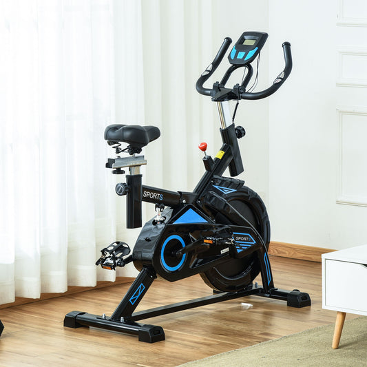 Soozier Stationary Exercise Bike Indoor Cardio Workout Cycling Bicycle w/ Heart Pulse Sensor & LCD Monitor 28.6lb Flywheel | Aosom Canada