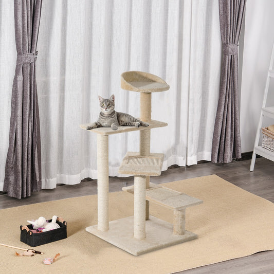 PawHut 39" cat climbing tree Scratching Post Cat Tree Canada Cat Tower Revolving Steps 5-Level Kitten Activity Center Bed Condo Beige | Aosom Canada